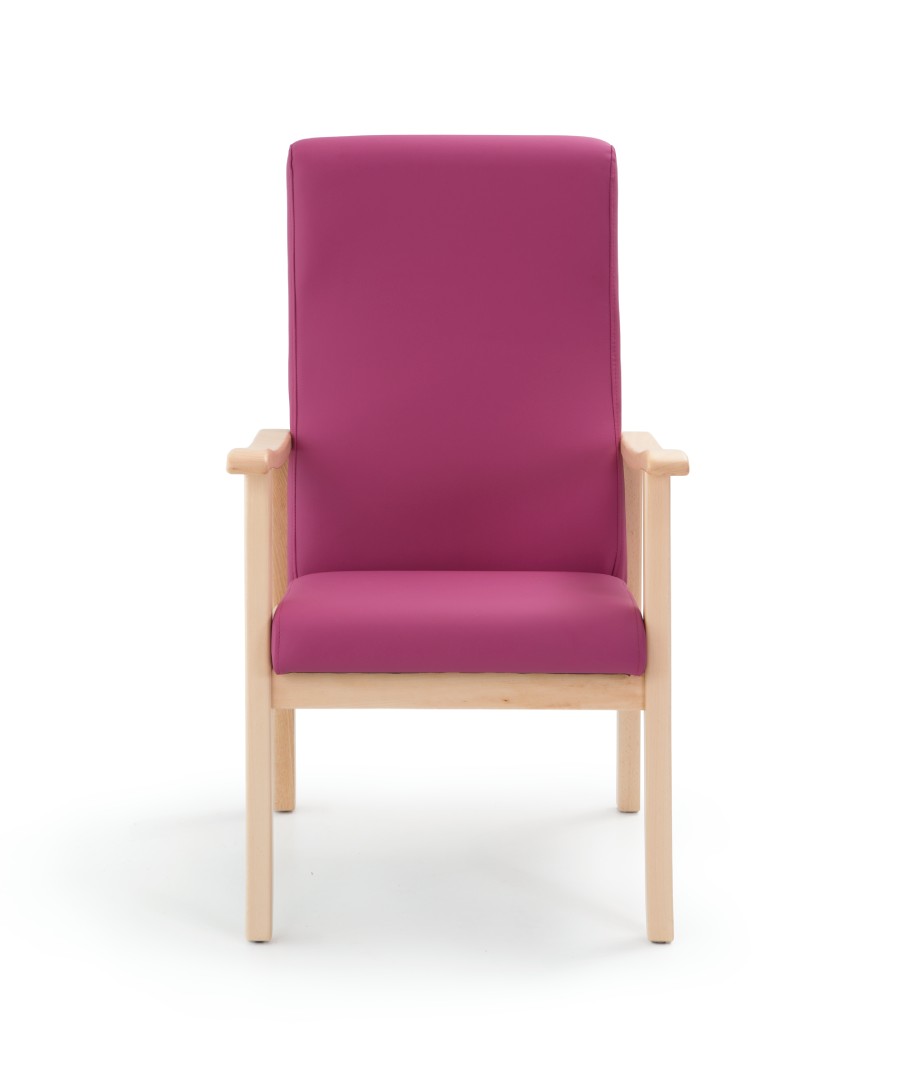 silla respaldo medio rosa con madera cerezo frente