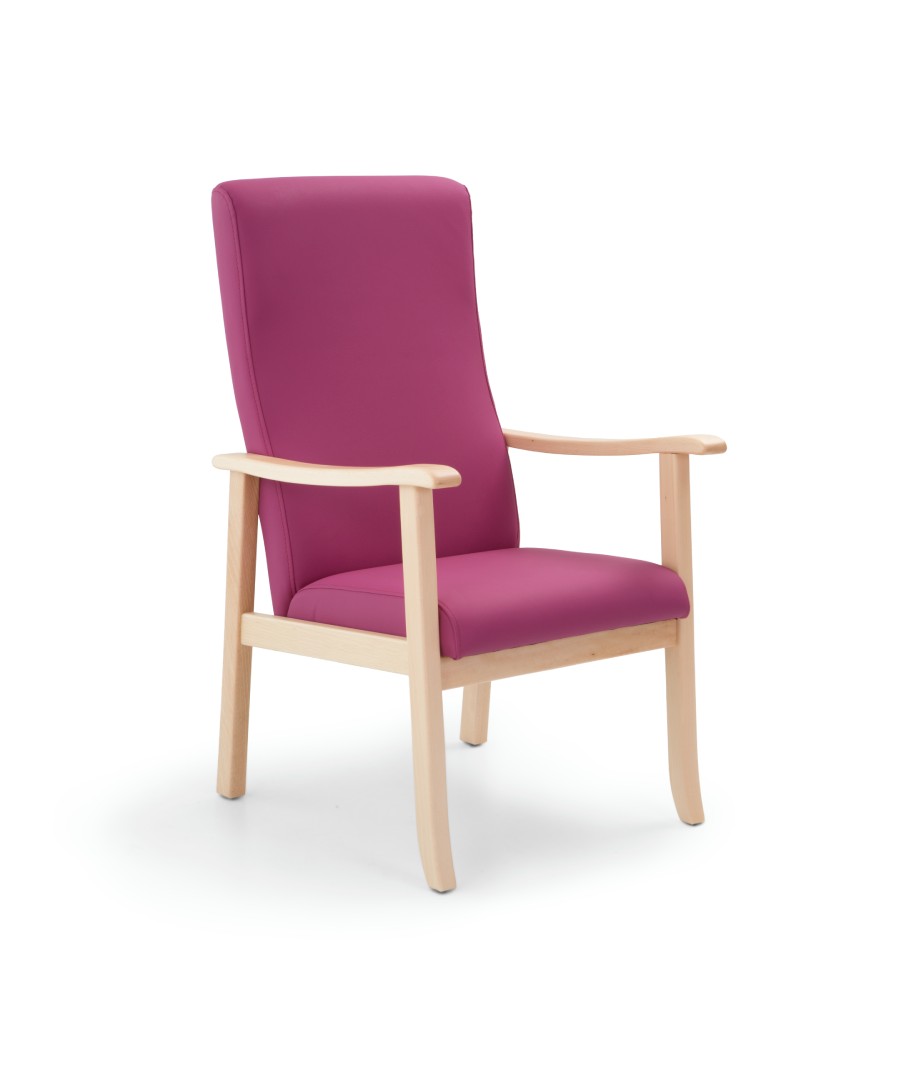 silla respaldo medio rosa con madera cerezo lado