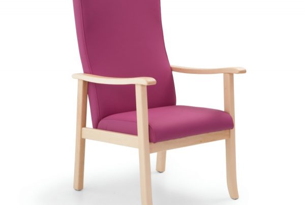 silla respaldo medio rosa con madera cerezo perfil-frente